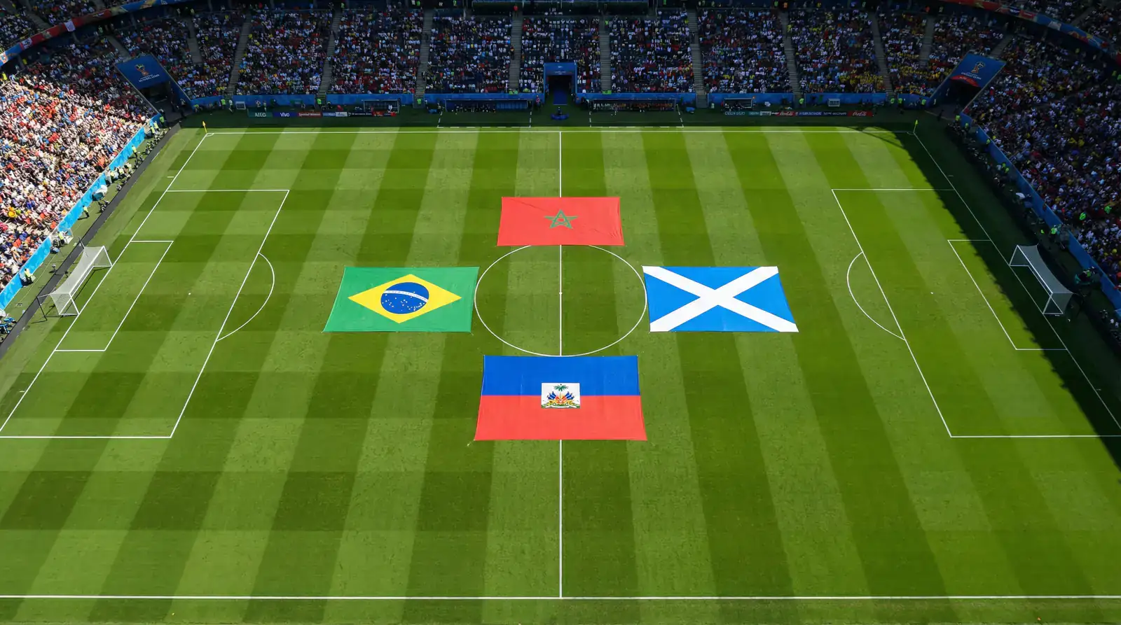 Gruppe C VM 2026 med Brasil, Marokko, Skottland og Haiti flagg