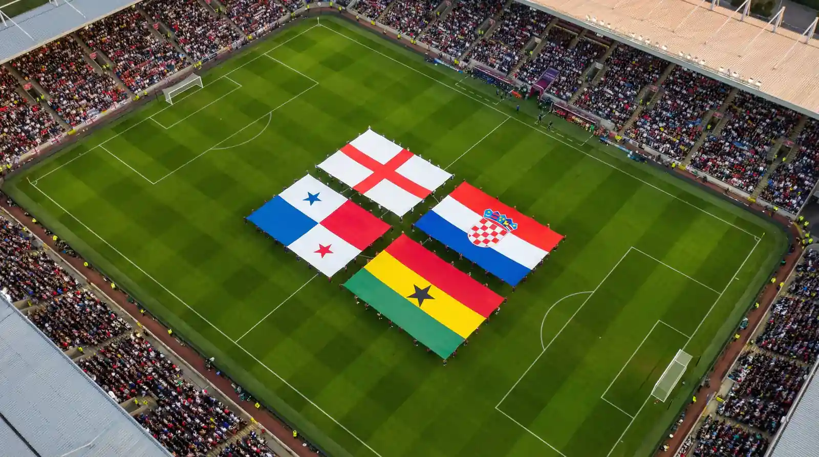 Gruppe L VM 2026 med England, Kroatia, Panama og Ghana flagg