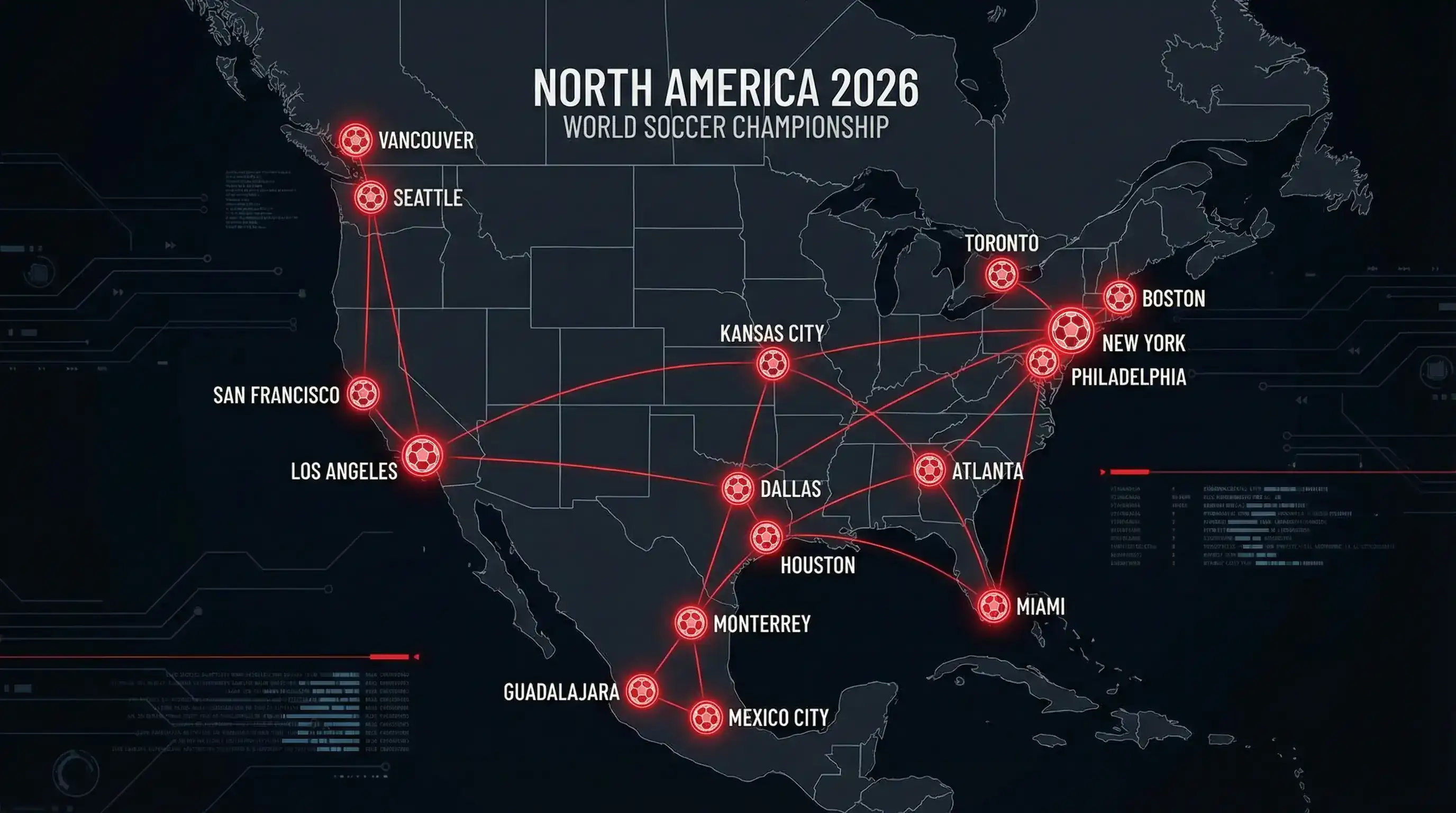 Kart over alle 16 VM-stadioner i USA, Mexico og Canada med kapasitet og kampantall